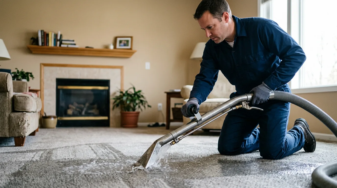 Water damage restoration technician working near Rosharon, TX